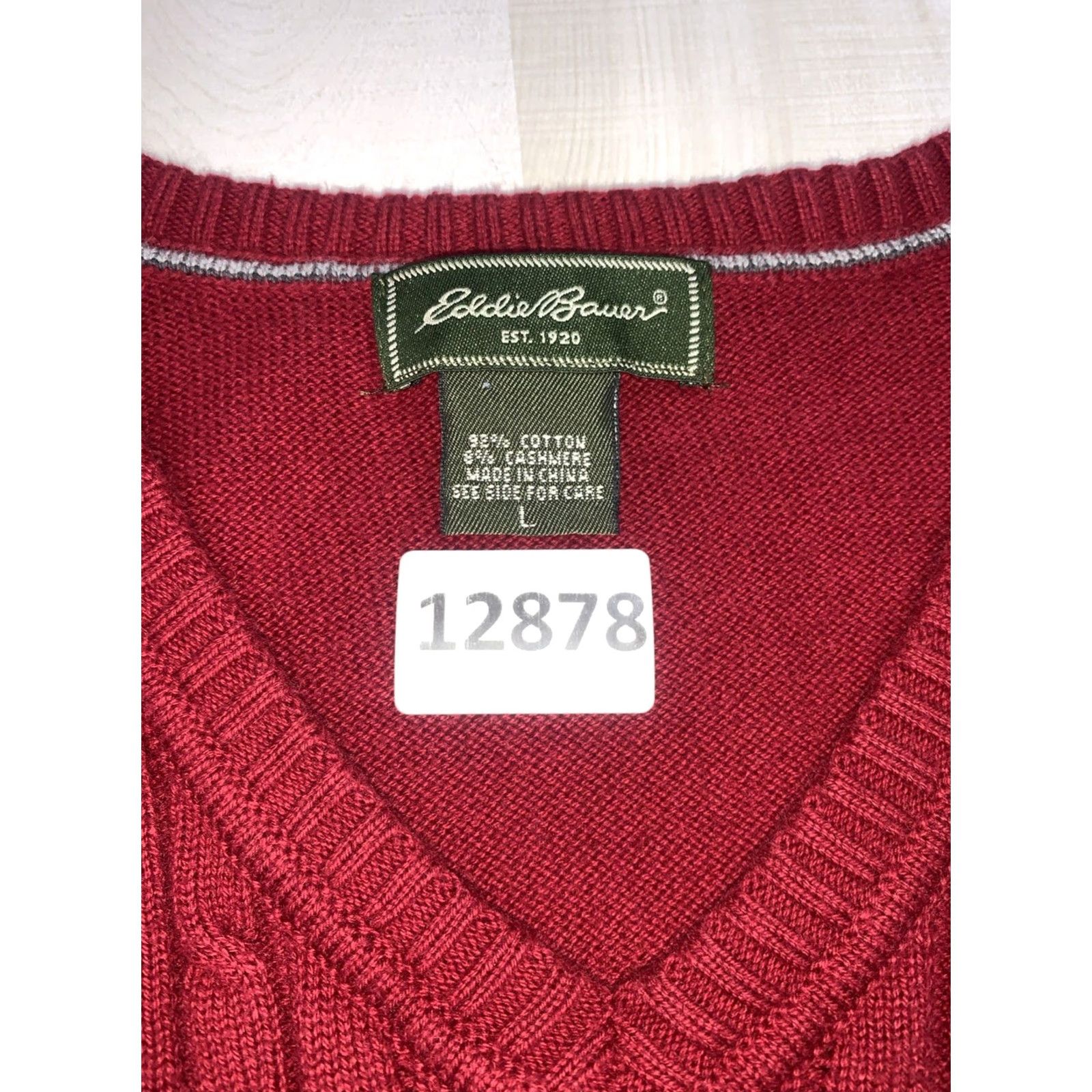Eddie Bauer VINTAGE Eddie Bauer Sweater Vest Shirt Men Large Red 90s Cable-Knit V-Neck Sleeveless Wool? Cashmere (note: original mentions Cashmere) Size US L / EU 52-54 / 3 - 2 Thumbnail