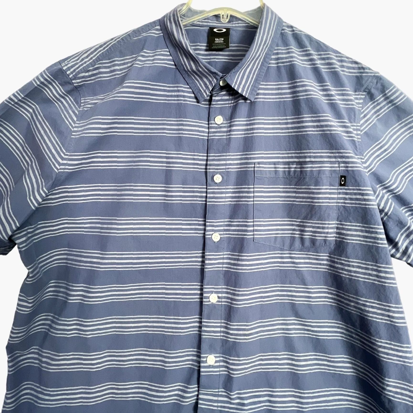 Oakley Oakley Button Up Shirt Short Sleeve Mens 2XL 2Xl Blue Stripe Cotton Casual Shirt Size US XXL / EU 58 / 5 - 3 Thumbnail