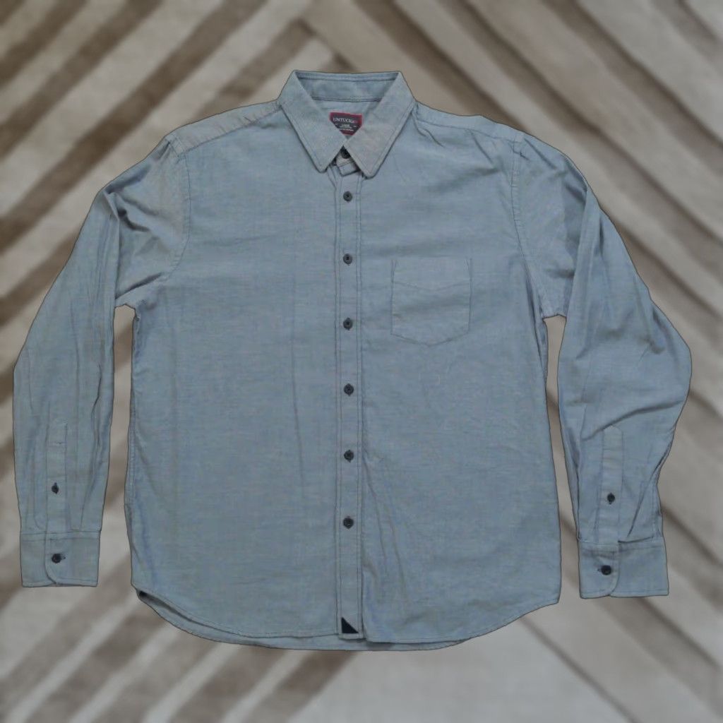 UNTUCKit UNTUCKit Button-Up Shirt Mens L Blue Cotton Knit Solid Logo Casual Classic Preppy Size 42R - 1 Thumbnail
