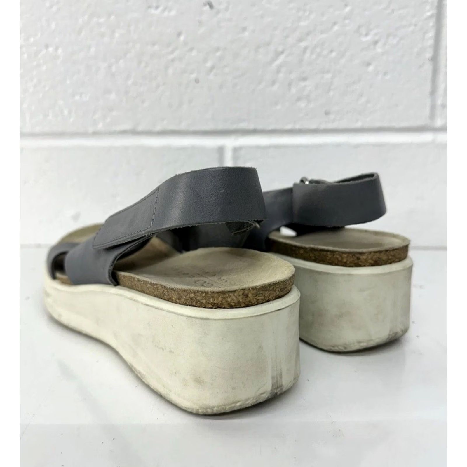 Ecco ECCO CORKSPHERE Gray Leather Strap Wedge Sandals Women 37 US 6 Size US 6 / IT 36 - 4 Thumbnail