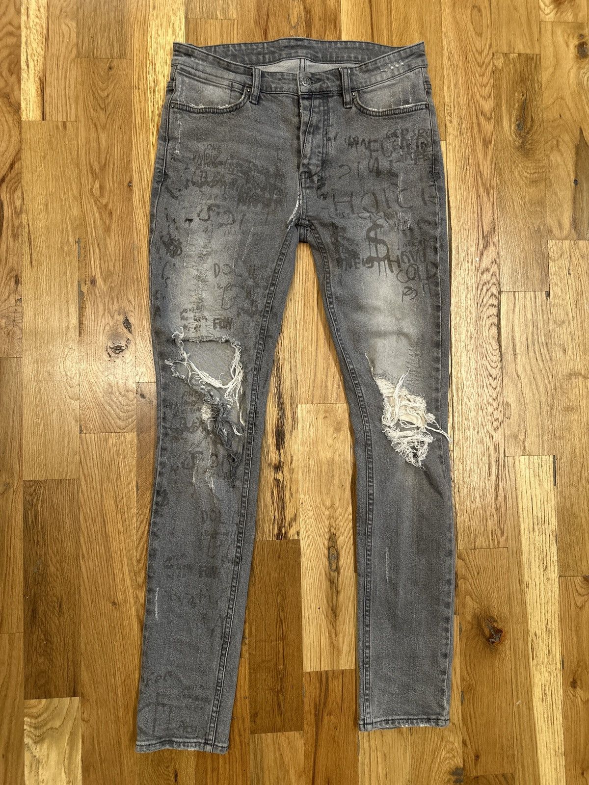 image of Ksubi Gray Spellout Gray Denim Jeans Size 30 in Grey, Men's
