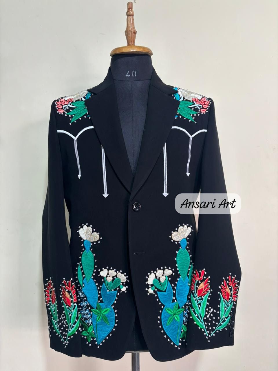 Other Men 2PC Customized Cactus embroidery western Nudie outfit Size 46S - 2 Thumbnail