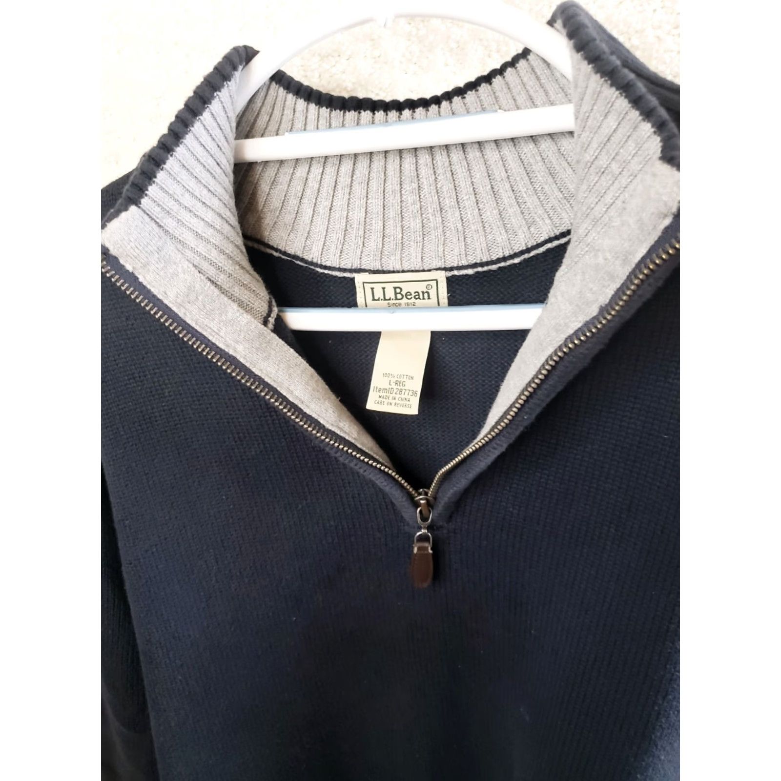 Vintage LL Bean Sweater Mens L Reg Navy Blue 1/4 Zip Mock Neck Pullover 100% Cotton Size US L / EU 52-54 / 3 - 6 Thumbnail