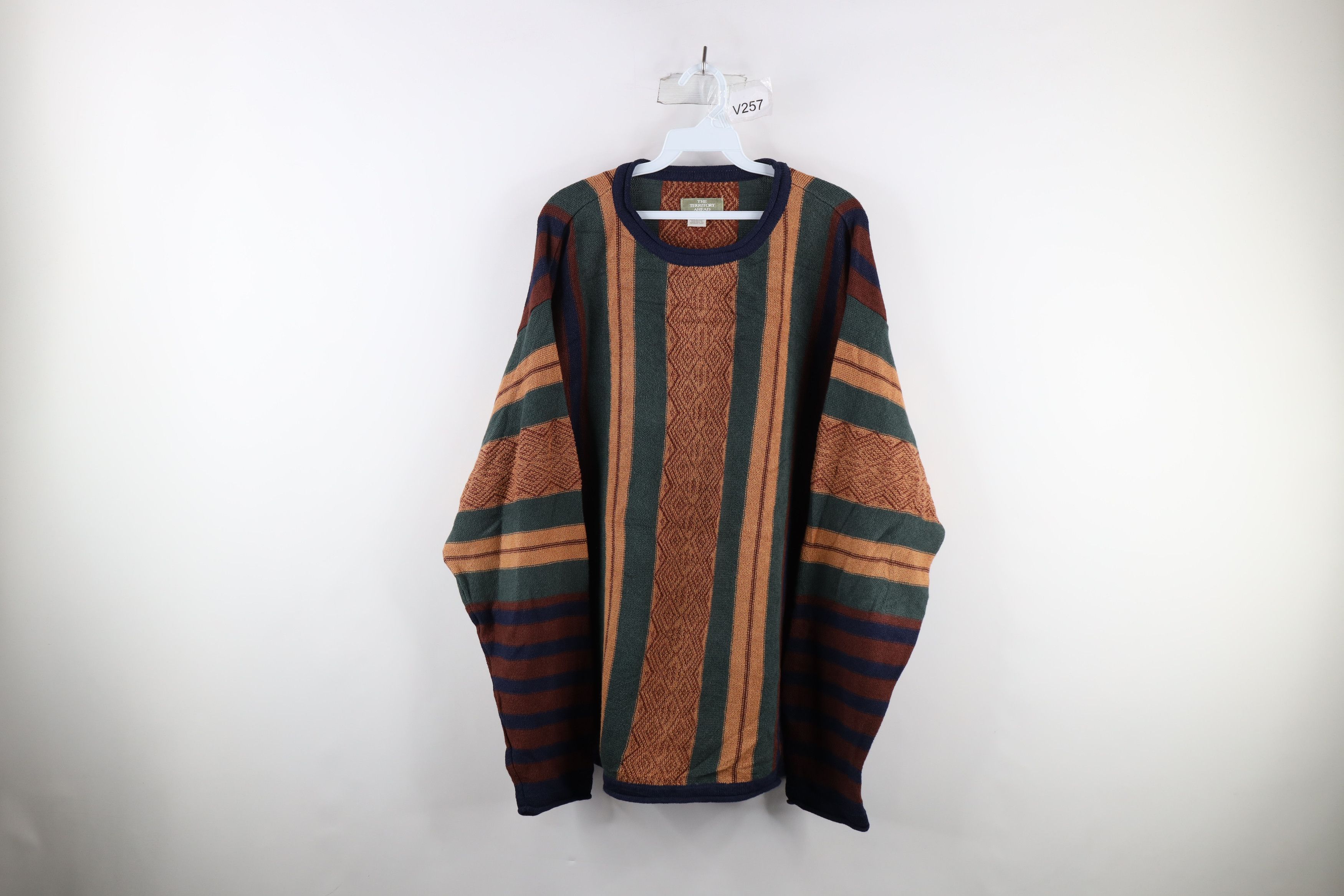 image of Vintage 90's Coogi Style Rainbow Striped Linen Marled Sweater, Men's (Size XL)