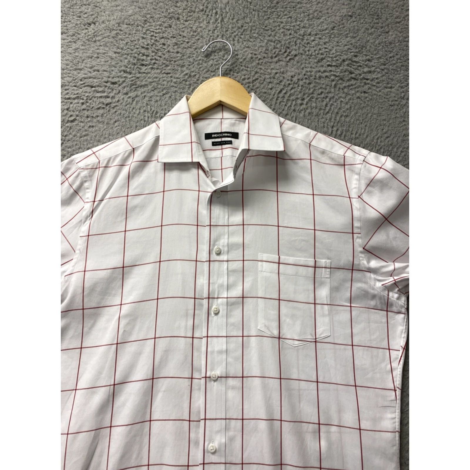 Vintage Indochino Slim Fit Button-Up Shirt Mens White Red Check Long Sleeve L 42" Casual Preppy Size US L / EU 52-54 / 3 - 2 Thumbnail