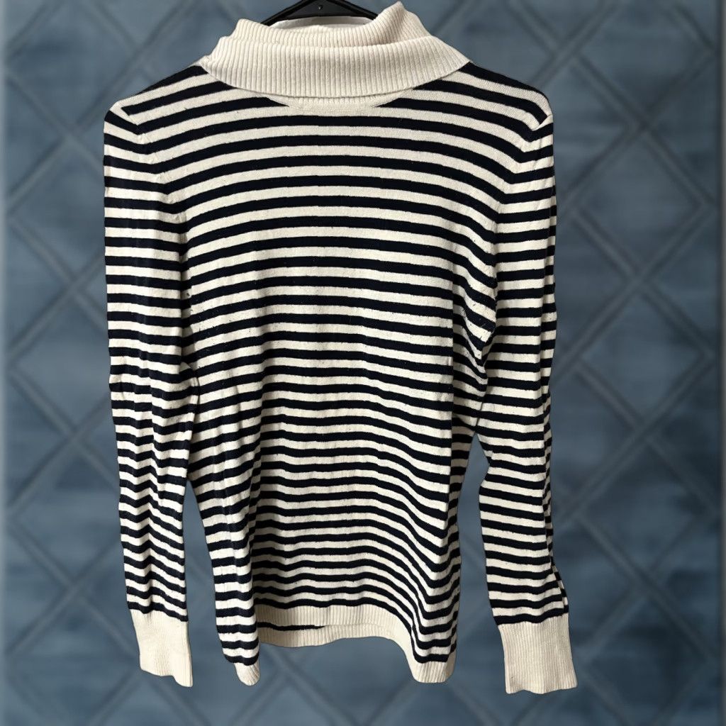 Gap GAP Women's Pullover Solid Turtleneck Sweater Medium Cotton White Navy Striped Size M / US 6-8 / IT 42-44 - 1 Thumbnail
