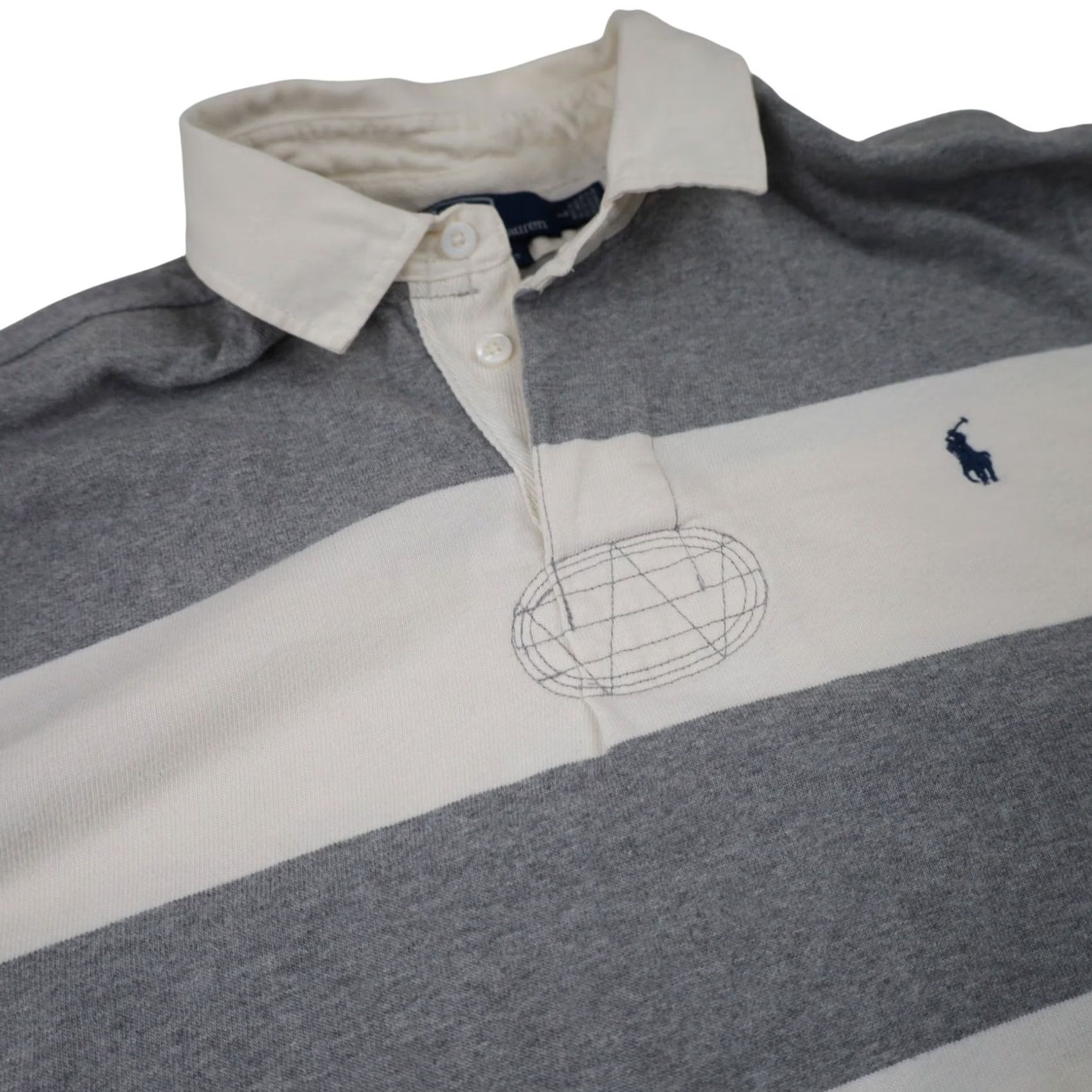 Polo Ralph Lauren VINTAGE Polo Ralph Lauren Mens Rugby Shirt White Gray L Ship/Category Shirt Mens Large White/Gray Rugby 90s Size US L / EU 52-54 / 3 - 4 Thumbnail