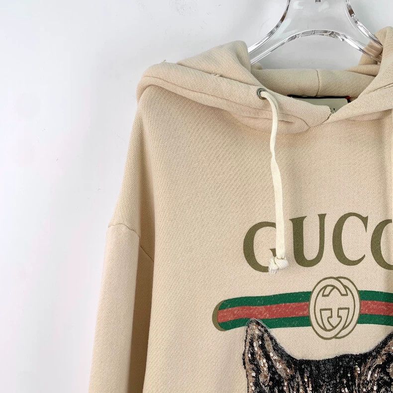Gucci Gucci Beige logo cat sequin cotton hooded drawstring long-s Size US L / EU 52-54 / 3 - 3 Thumbnail