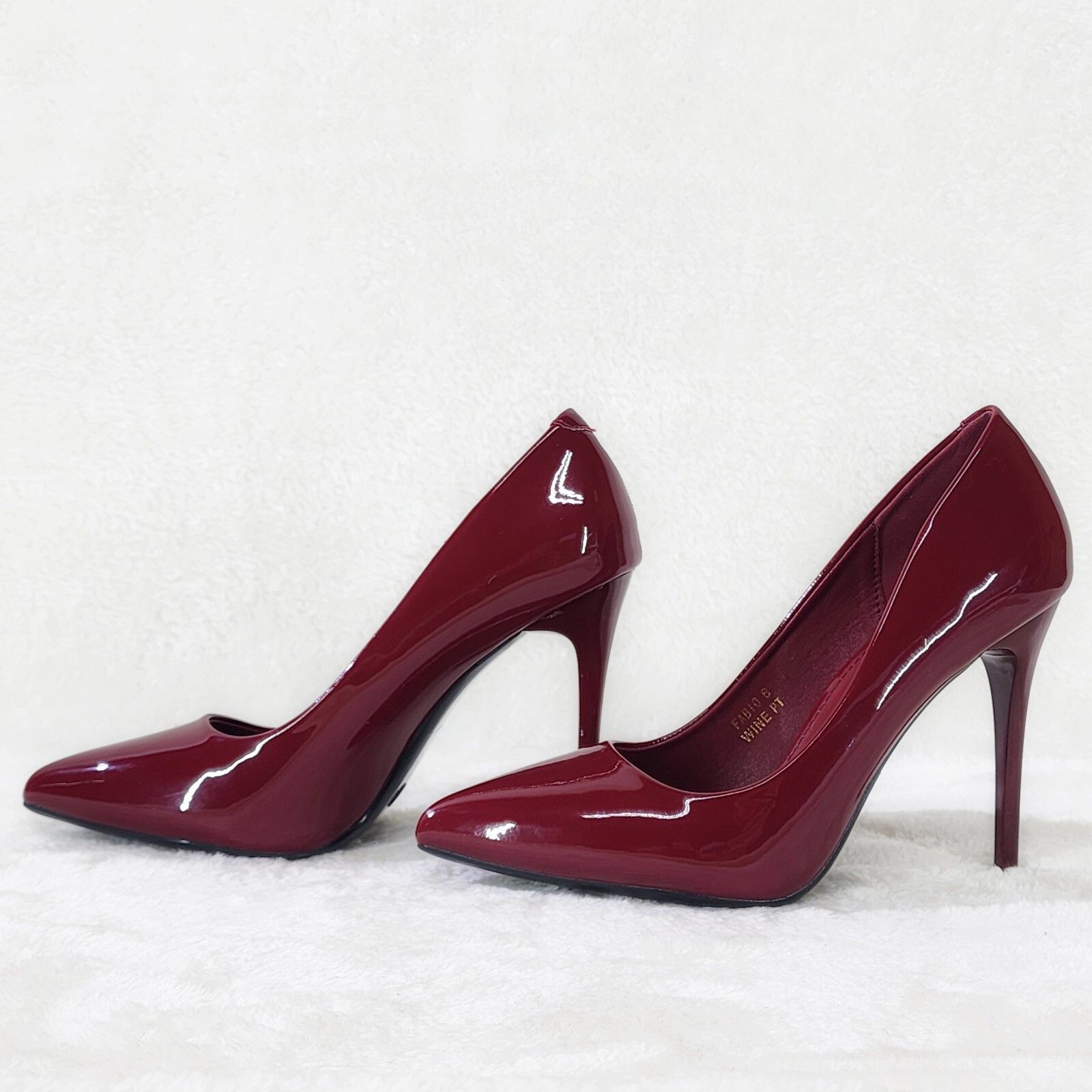 Other Fabio Glossy Wine Burgundy Patent High Heel Shoes Pointy Toe Size US 10 / IT 40 - 1 Thumbnail