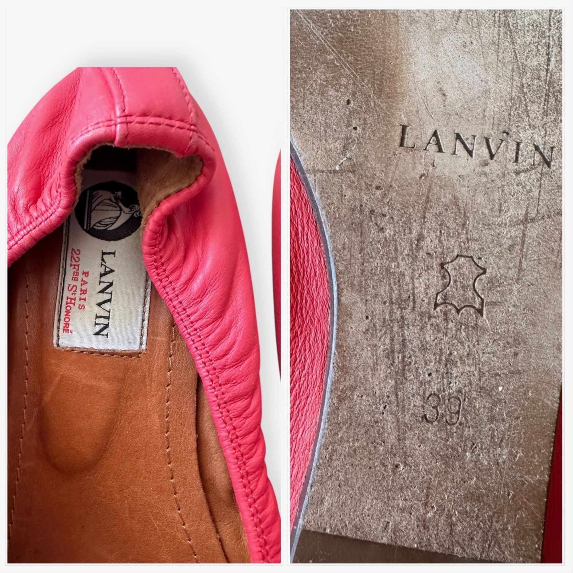 Lanvin Lanvin Cap-Toe Ballerina Flats. in Red /Orange Leather, 39 Size US 9 / IT 39 - 7 Thumbnail