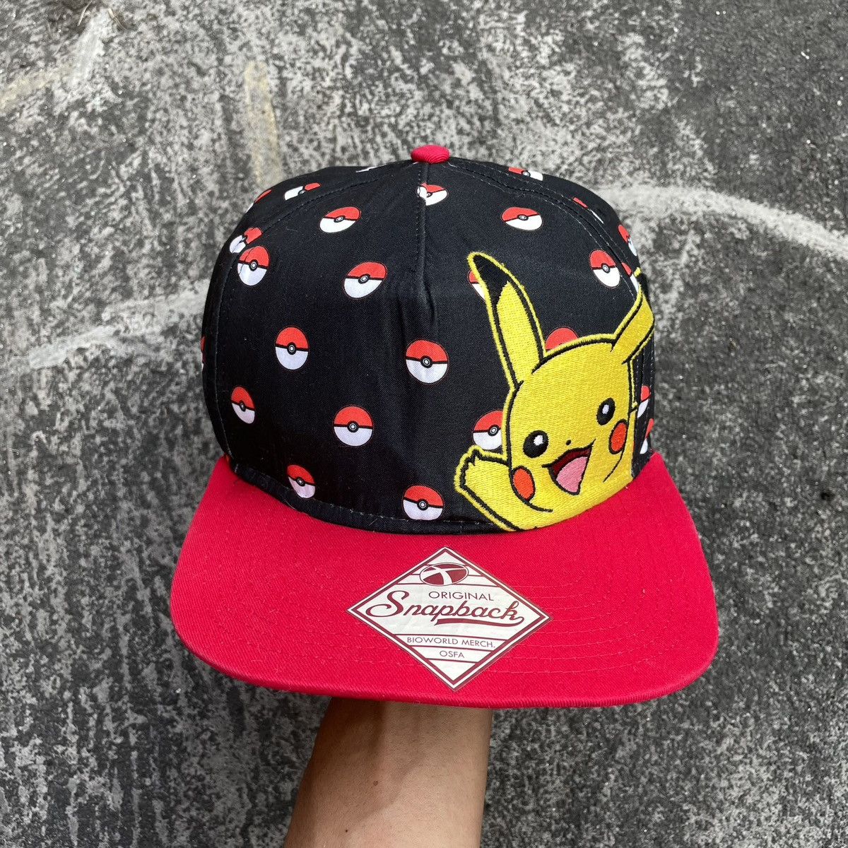 image of Anima x Pokemon Pokémon Monogram Hat Snapback in Black Red, Men's