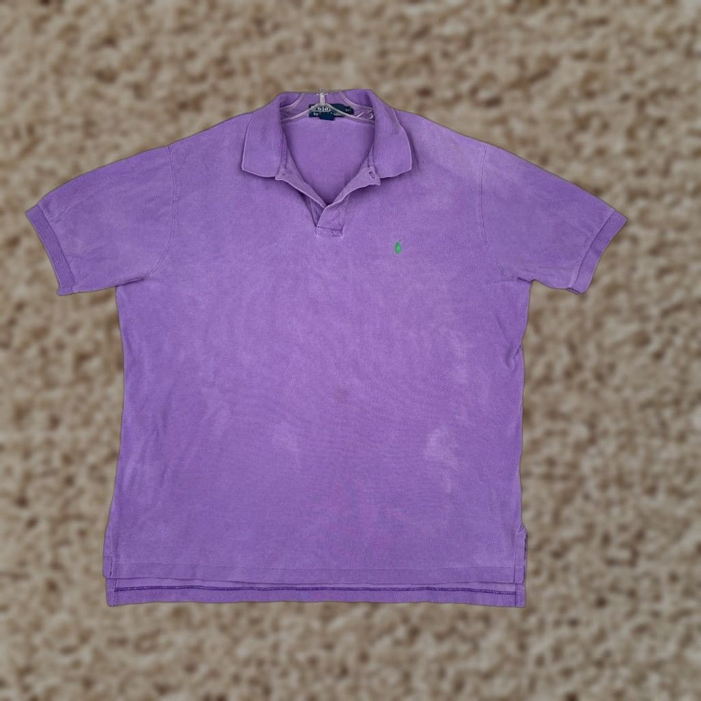 Ralph Lauren VINTAGE Polo Ralph Lauren Shirt Men 2XL Purple Short Sleeve 100% Cotton Polo Shirt, 80s Golf Theme, Slim Fit Mens Size US XXL / EU 58 / 5 - 1 Thumbnail