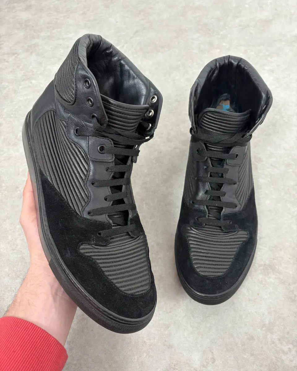 Balenciaga 2010s Balenciaga City Black Plissed Leather High Sneakers Size US 10.5 / EU 43-44 - 1 Thumbnail