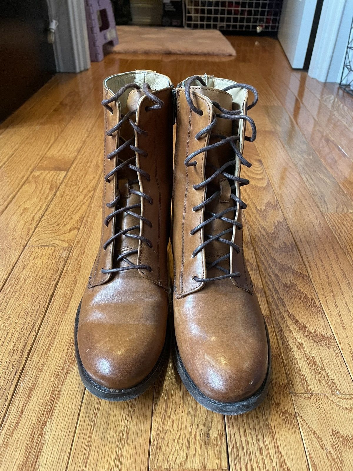 image of Tan Frye Leather Lace Up Women’S Boots in Brown, Women's (Size 6.5)