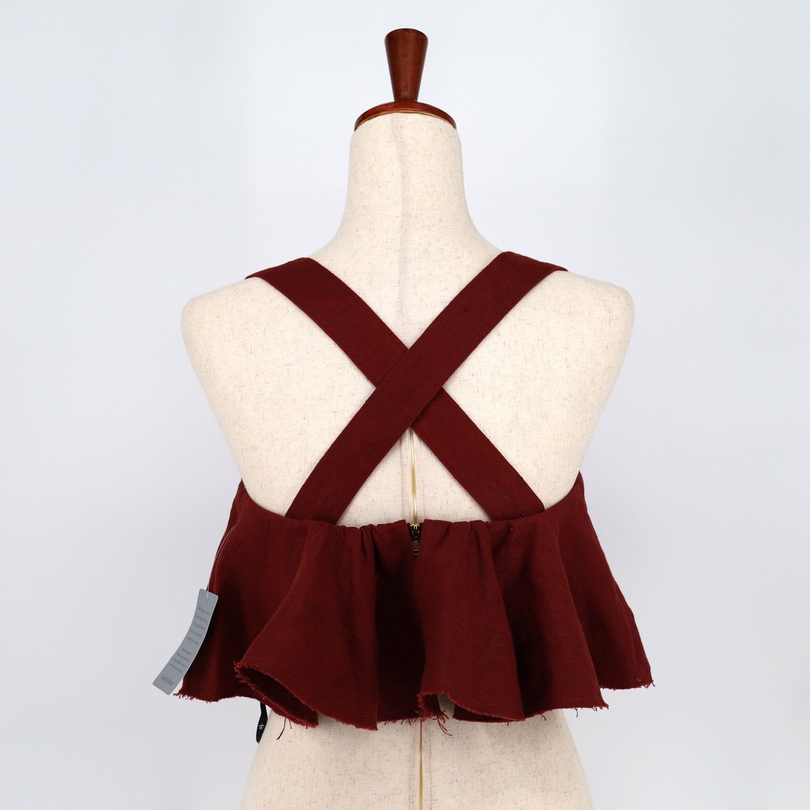 Aje Aje. Women Burgundy Linen Ruffle Cropped Halter Top Size 8 Size M / US 6-8 / IT 42-44 - 3 Thumbnail