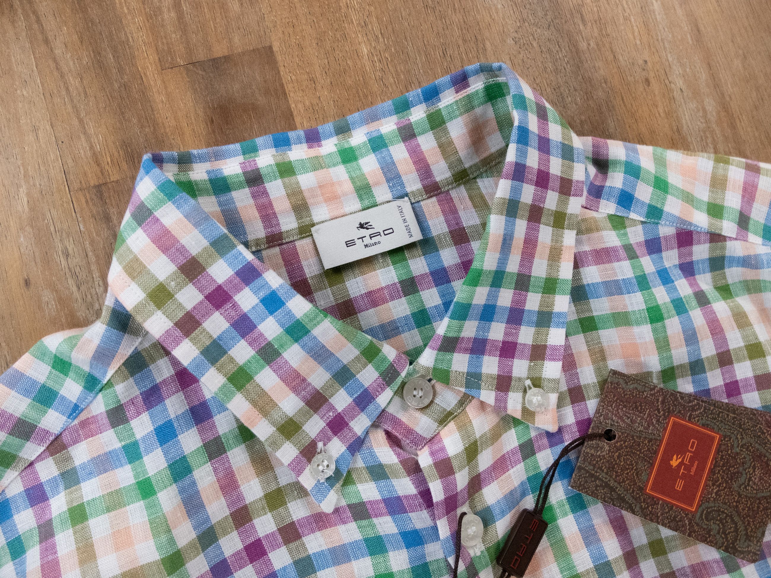 Etro ETRO Milano colorful plaid white linen shirt 41 16 authentic Size US L / EU 52-54 / 3 - 2 Thumbnail