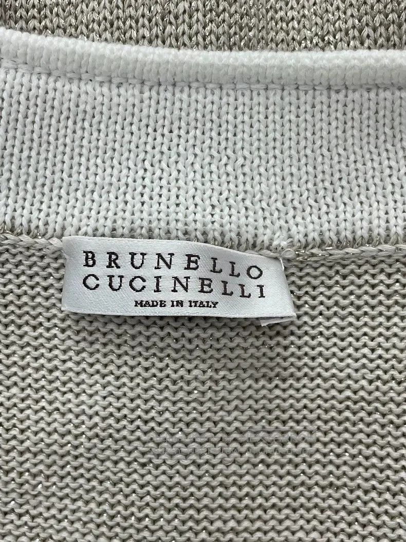 Brunello Cucinelli Brunello Cucinelli Beige Silver Thread V-neck Beaded Knit Size XS / US 0-2 / IT 36-38 - 4 Thumbnail