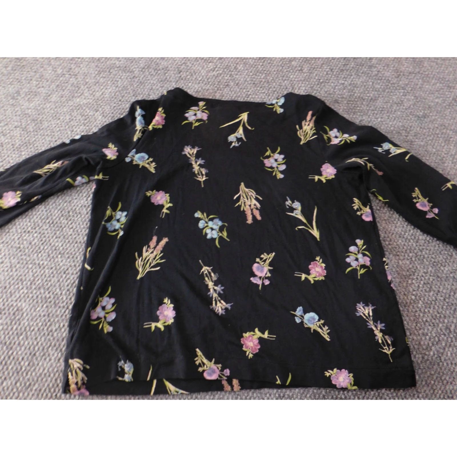 J. Jill J. Jill Shirt Women Small Black Floral Crew Neck Pullover Top Stretch Casual Blouse Long Sleeve Button Cap Sleeve Size S / US 4 / IT 40 - 7 Thumbnail