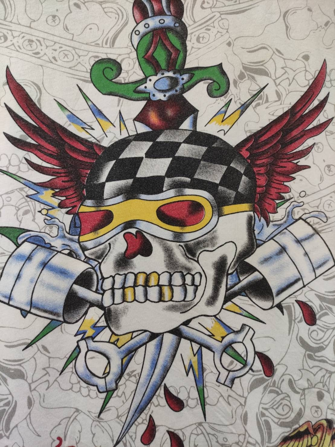 Affliction Ed Hardy All Over Print & Rhinestone T-Shirt Size US XXL / EU 58 / 5 - 9 Thumbnail