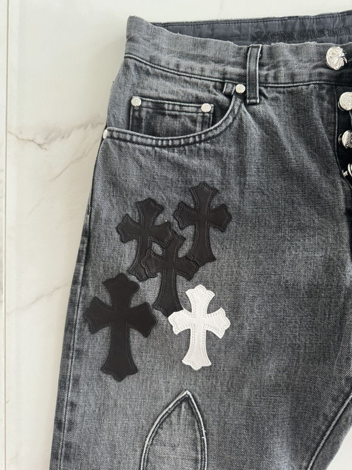 Chrome Hearts Chrome Hearts Fleur Knee Cross Patch Denim Jeans | Grailed