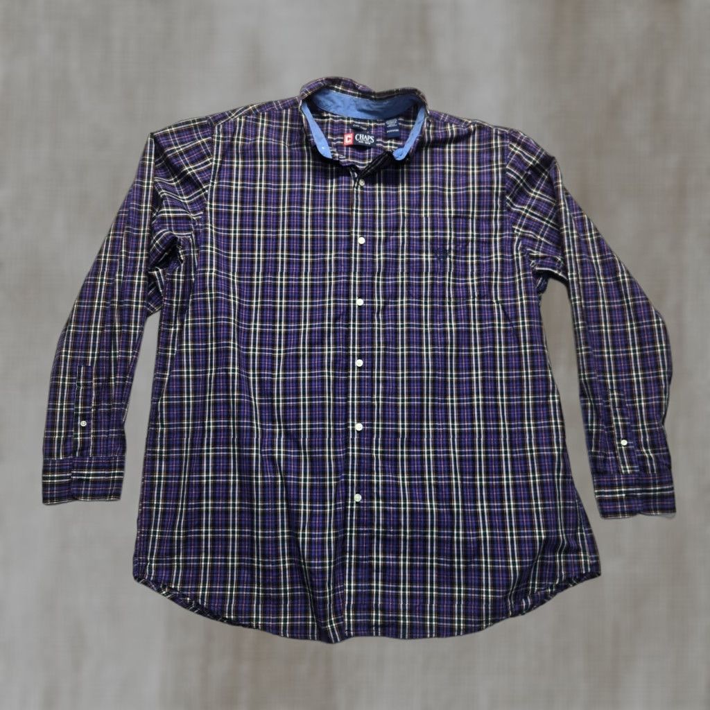 Chaps VINTAGE CHAPS Shirt Plaid Button-Up Men 2XLT Purple Orange Tall Easy Care Size US XXL / EU 58 / 5 - 1 Thumbnail