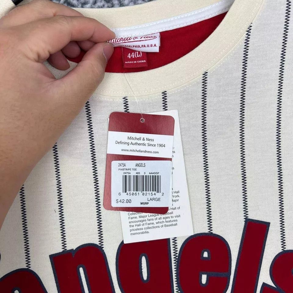 Mitchell & Ness Los Angeles LA Angels Shirt Men White Pinstripes Cotton L Size US L / EU 52-54 / 3 - 3 Thumbnail
