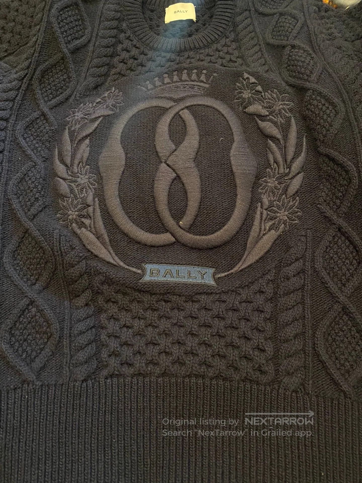 Bally Black Cable Knit Sweater with Embroidered Design. Size US S / EU 44-46 / 1 - 6 Thumbnail