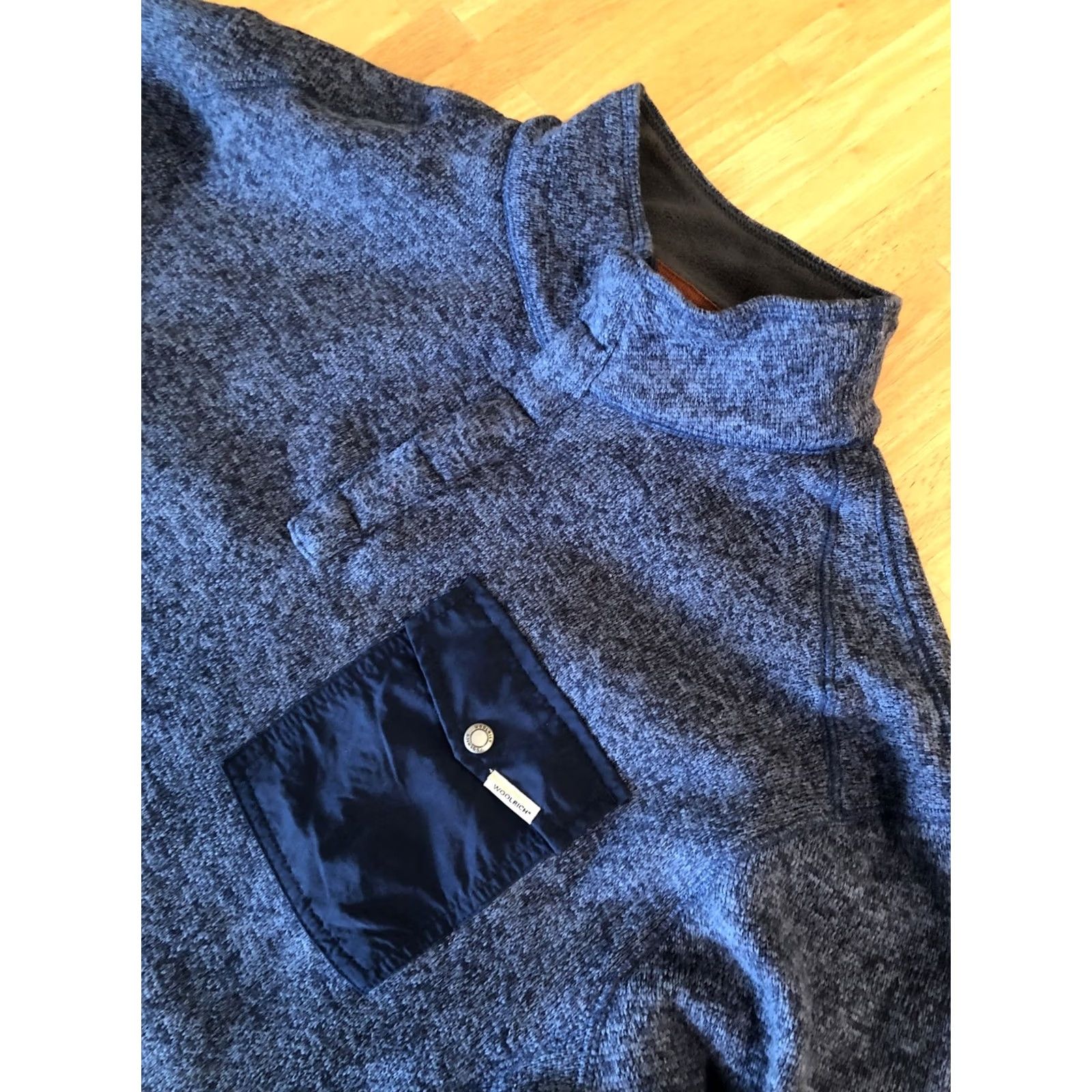 Vintage Woolrich Pullover Sweater XL Men Blue Mock Neck 1/4 Snap Button Pocket VTG Size US XL / EU 56 / 4 - 2 Thumbnail
