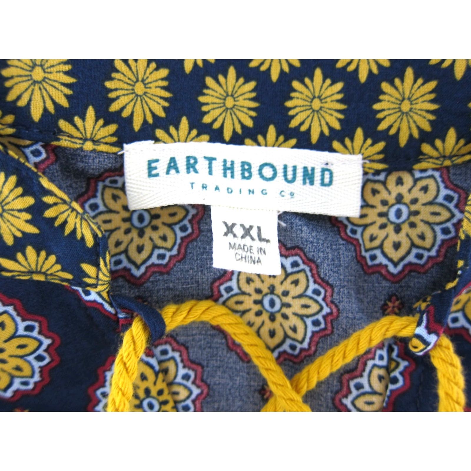Vintage Earthbound Blouse 100% Cotton Floral Long Sleeve Peasant XXL Blue Yellow Red Size XXL / US 16-18 / IT 52-54 - 3 Thumbnail
