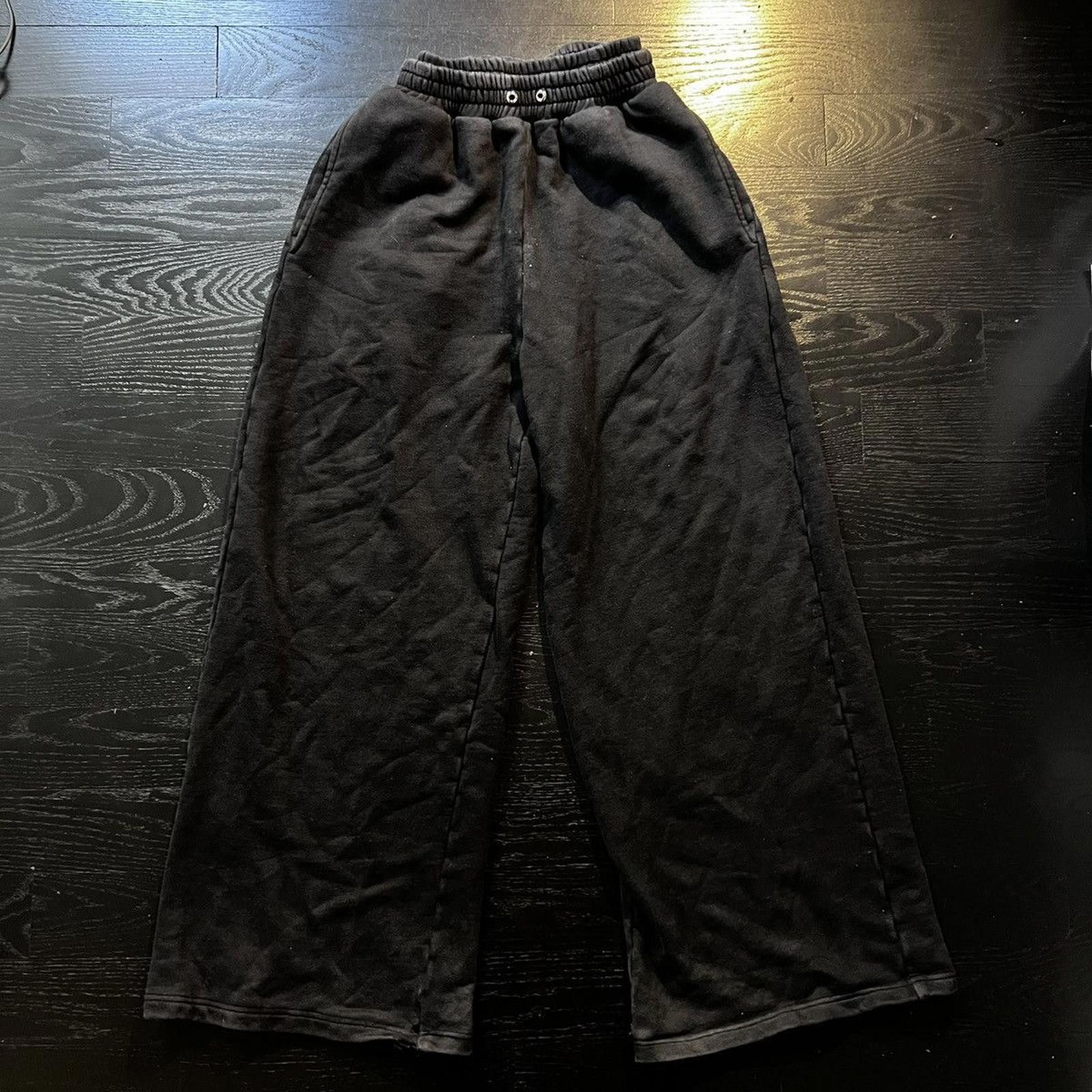 Designer Black Double-Waisted Wide Leg Sweatpants Size US 32 / EU 48 - 2 Thumbnail
