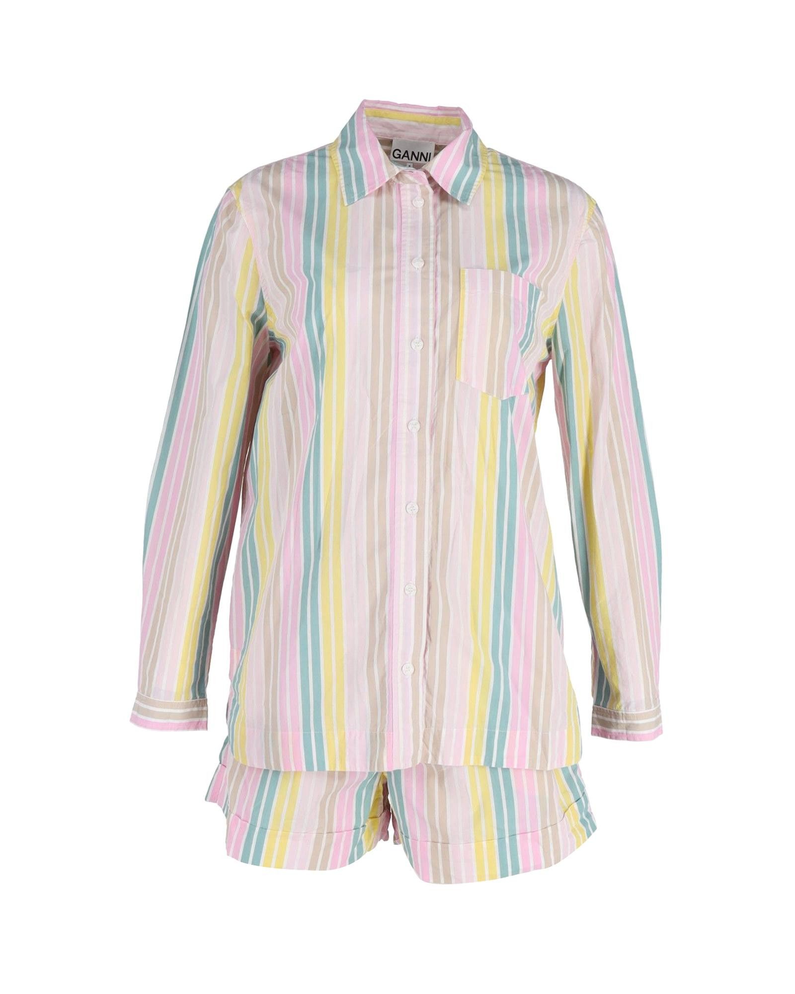 image of Striped Cotton Shirt And Shorts Set By Ganni, Women's (Size XS)