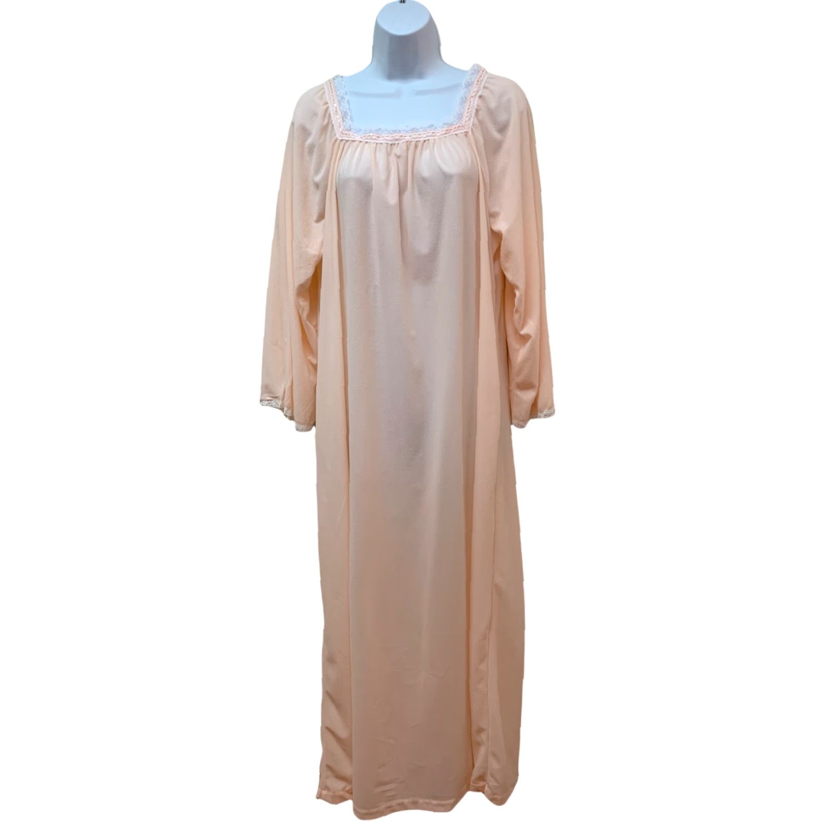 Vintage VINTAGE Damea Peach Brushed Nylon Long Gown Granny Nightgown Size M NEW NOS Size ONE SIZE - 2 Thumbnail