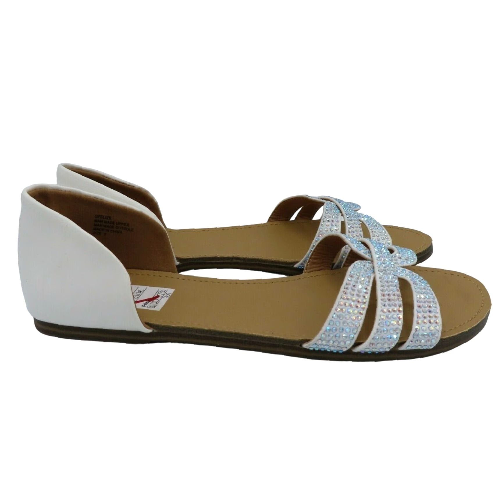 Guess GUESS Womens 8 ELIZE Iridescent Rainbow Rhinestone Flat Sandals Faux Leather Sandal Womens Width M, Slip On, Flat, Rhinestone, Faux Leather, 8, White Size US 8 / IT 38 - 6 Thumbnail