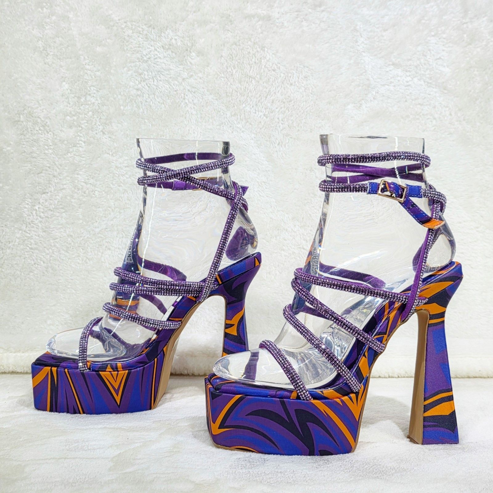 Other Racer Colorful 6" Chunky Flared Platform Heels Rhinestone St Size US 6 / IT 36 - 9 Thumbnail