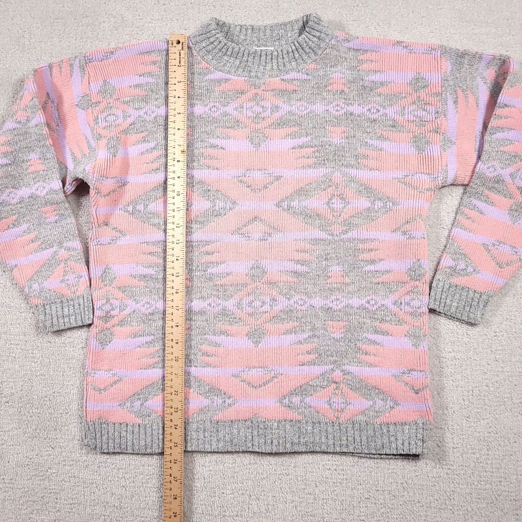Pinko VINTAGE Alicia Sweater Pink Aztec Pullover Knit Long Sleeve Women's L 80s Retro Nerd Size L / US 10 / IT 46 - 6 Thumbnail