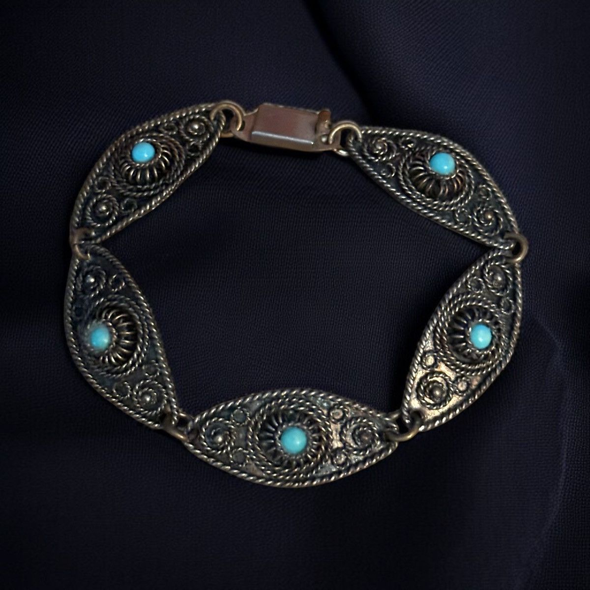 Vintage Vintage antique gold turquoise evil eye link chain bracelet Size ONE SIZE - 1 Thumbnail