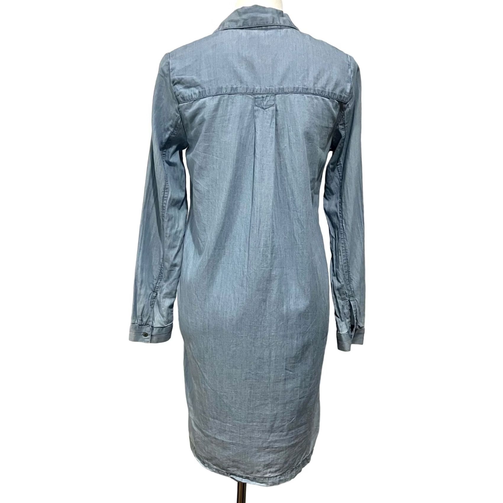 Lucky Brand Lucky Brand Shirt Dress Chambray Popover Long Sleeve Blue XS Dress Shirt Womens Slim Knee Length 100% Cotton Size XS / US 0-2 / IT 36-38 - 4 Thumbnail