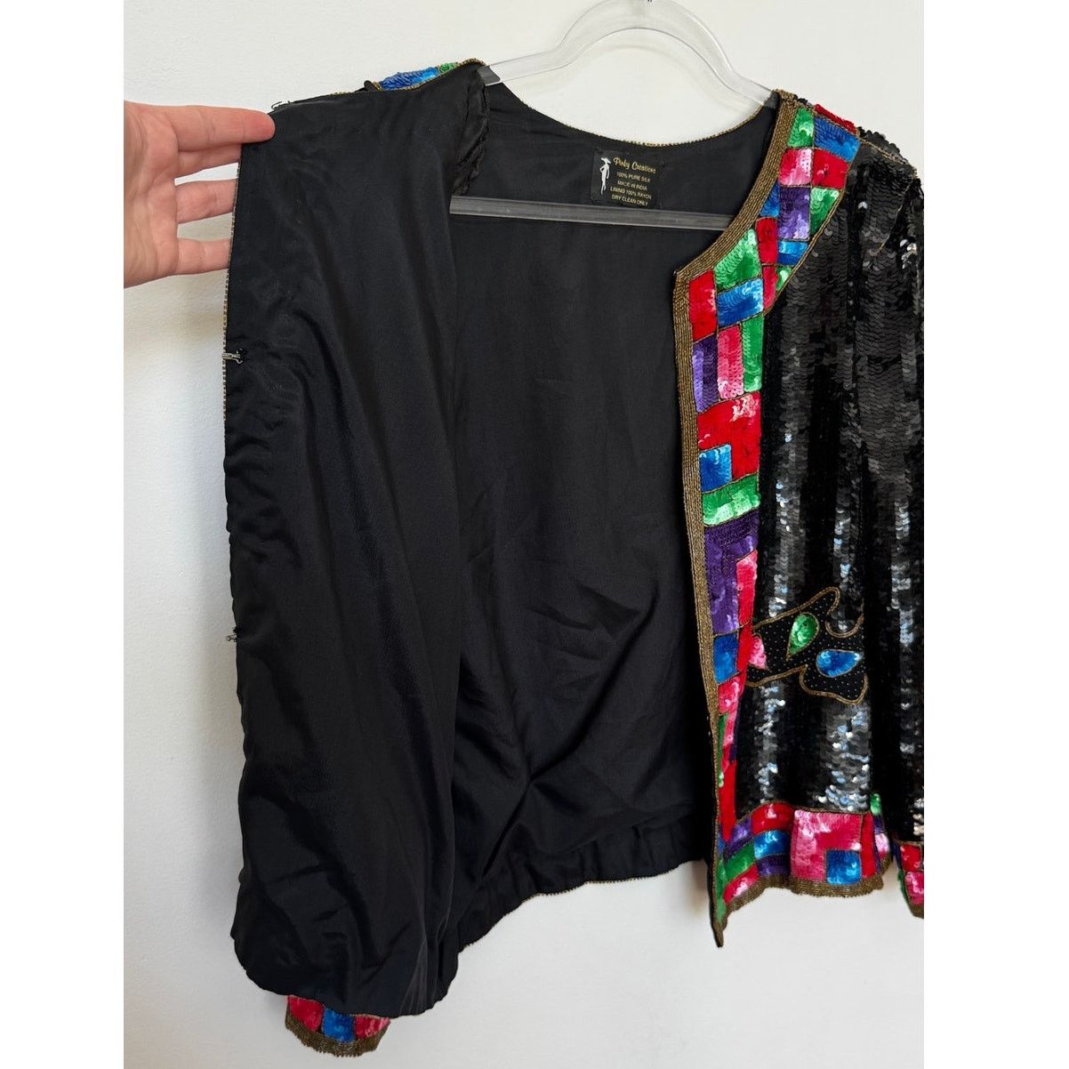 Vintage 1980s Pinky Creations Silk Sequin Jacket Black Medium Size M / US 6-8 / IT 42-44 - 14 Thumbnail