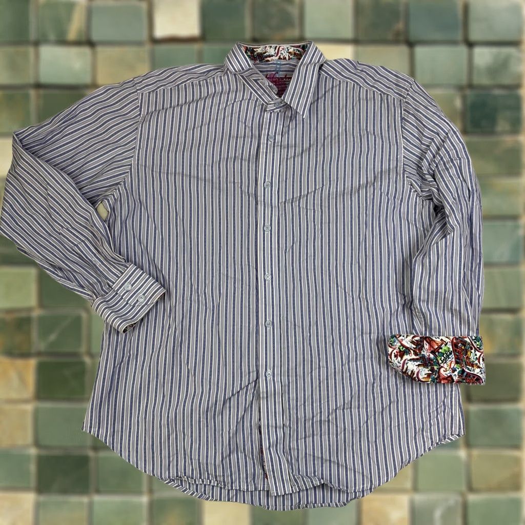 Robert Graham Robert Graham Button-Up Shirt Men’s XL Blue Striped Flip Cuff Shirt Men's XL Blue Striped Flip Cuff Size US XL / EU 56 / 4 - 1 Thumbnail