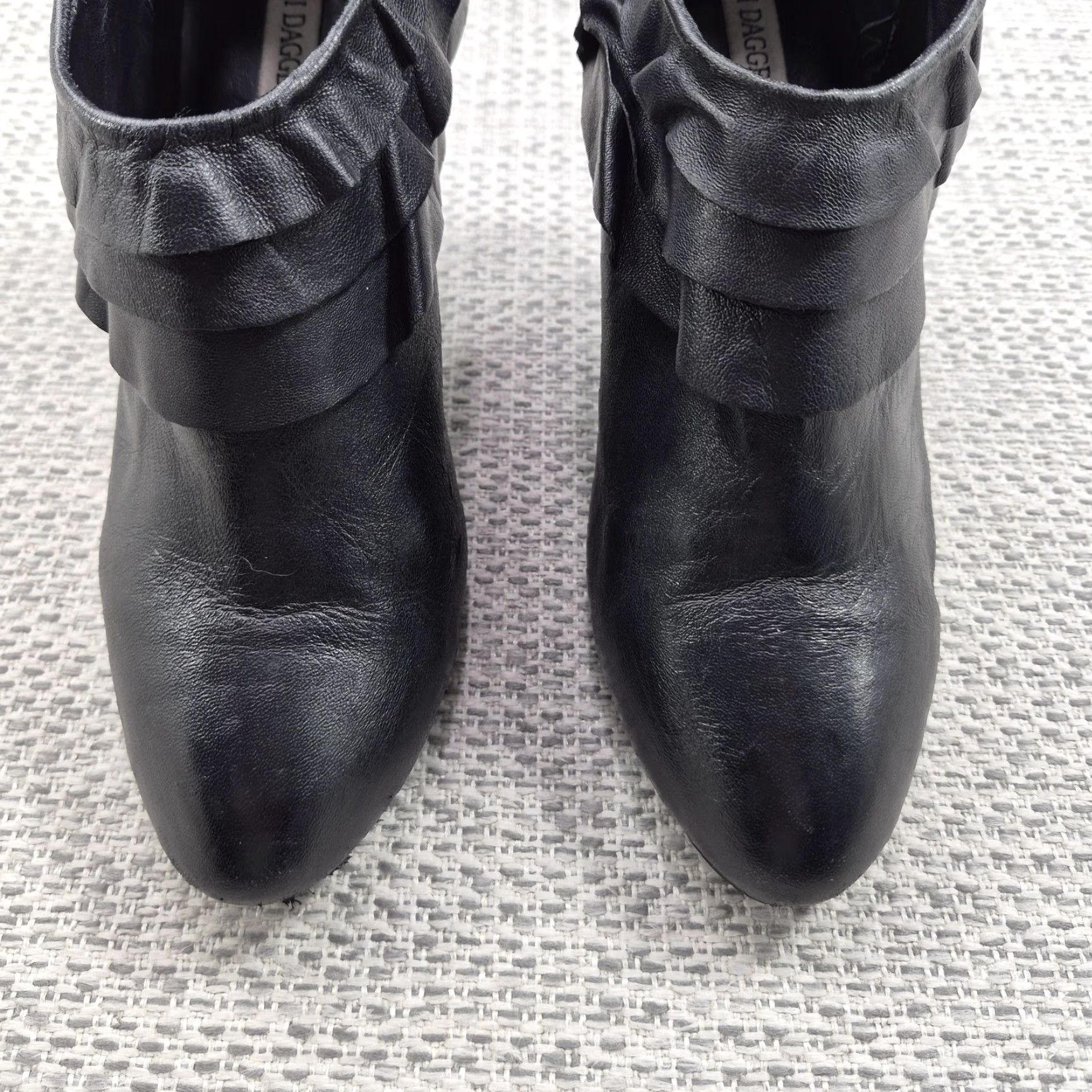 Vintage Kelsi Dagger Dorothy Boots Womens Size 10 Black Leather Ankle Booties Ruffle Zipper Stiletto Heel Size US 10 / IT 40 - 4 Thumbnail