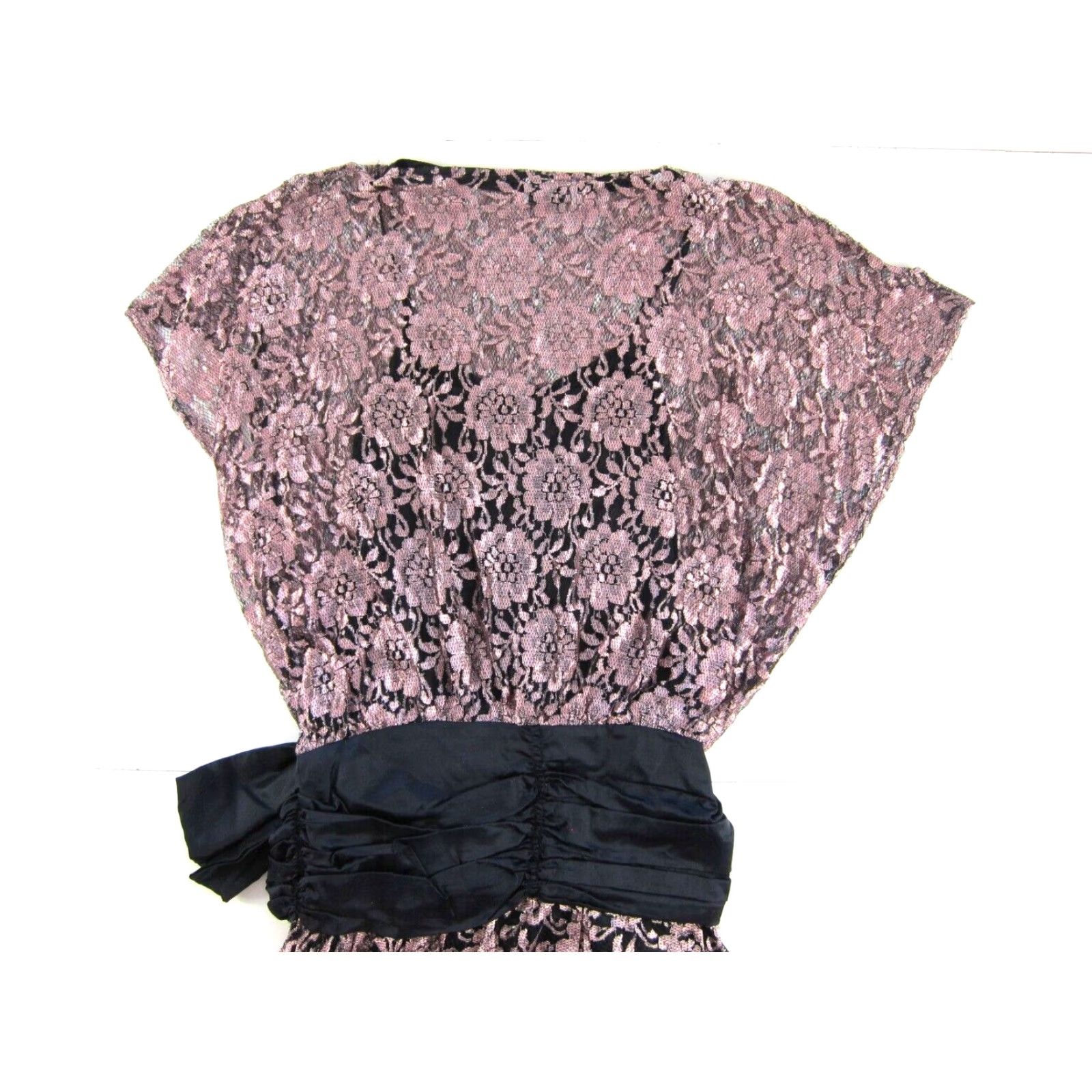 Pinko Vintage SENECA Pink Black Lace Bow Smock Dress Dress Pink SENECA Vintage 50s 60s 70s 80s Party Prom Knee Length Women Smocked Bow Lace Shirt Women Size S / US 4 / IT 40 - 4 Thumbnail