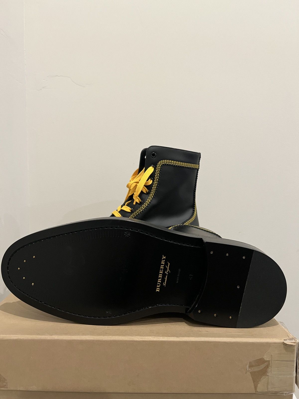 Burberry Burberry Bert Black Leather Yellow Stitching Mid High Boots Size US 11 / IT 41 - 6 Thumbnail