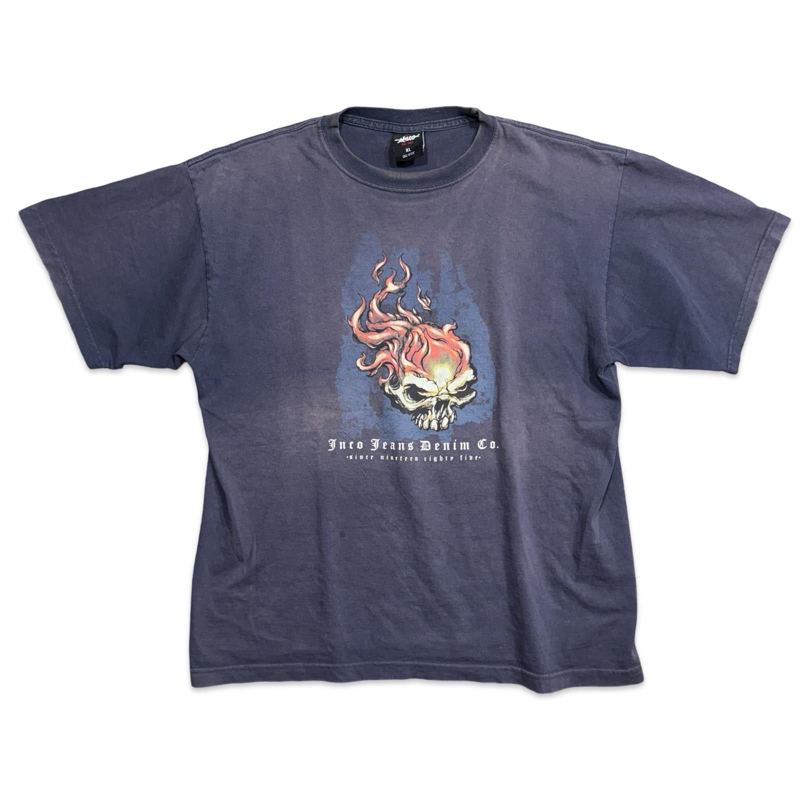 JNCO Vintage JNCO Flaming Skull Sun-faded Graphic T-Shirt Size US XL / EU 56 / 4 - 1 Thumbnail