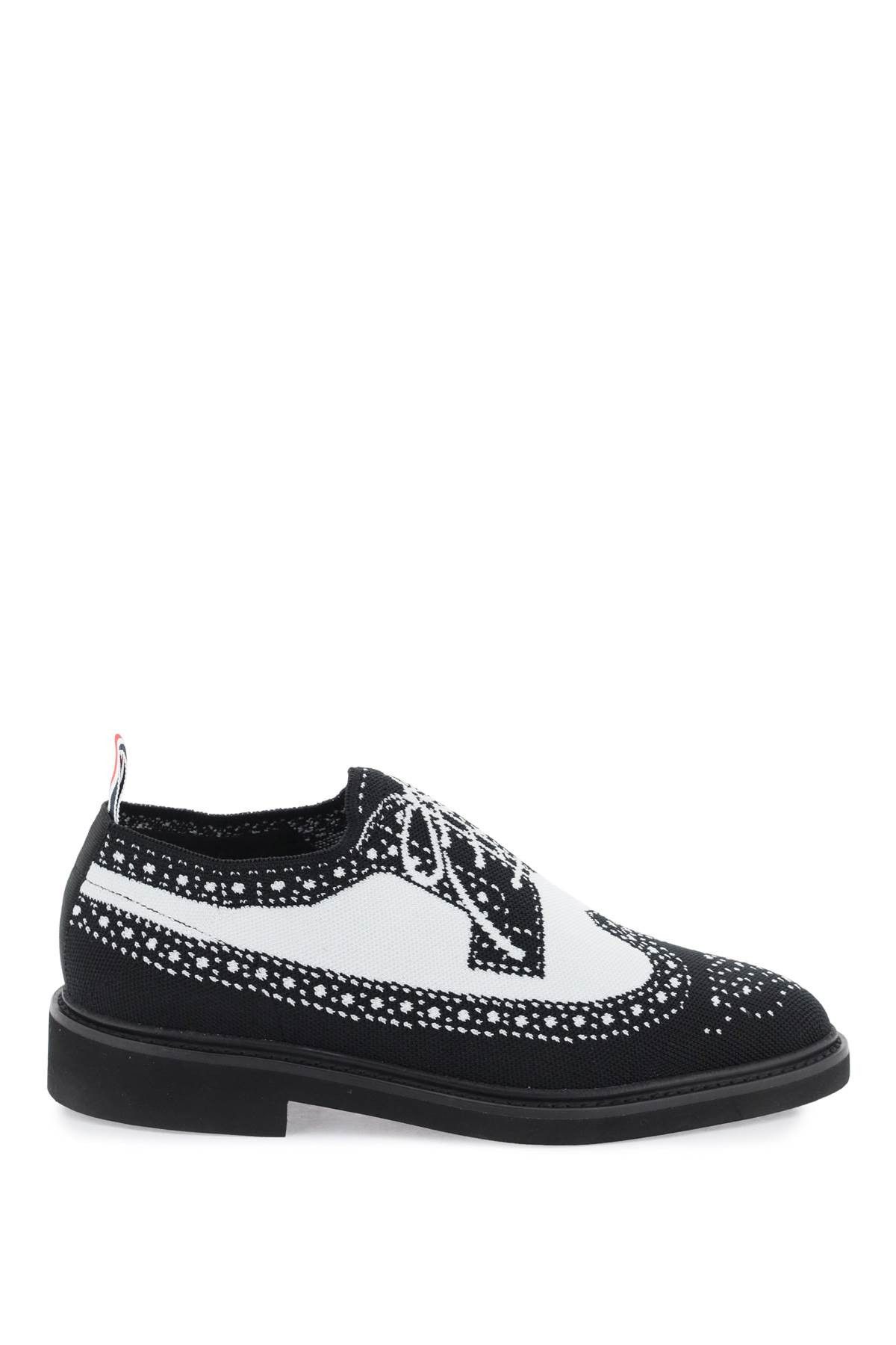image of Thom Browne Longwing Brogue Loafers In Trompe L'oeil Knit in Black White, Men's (Size 6)