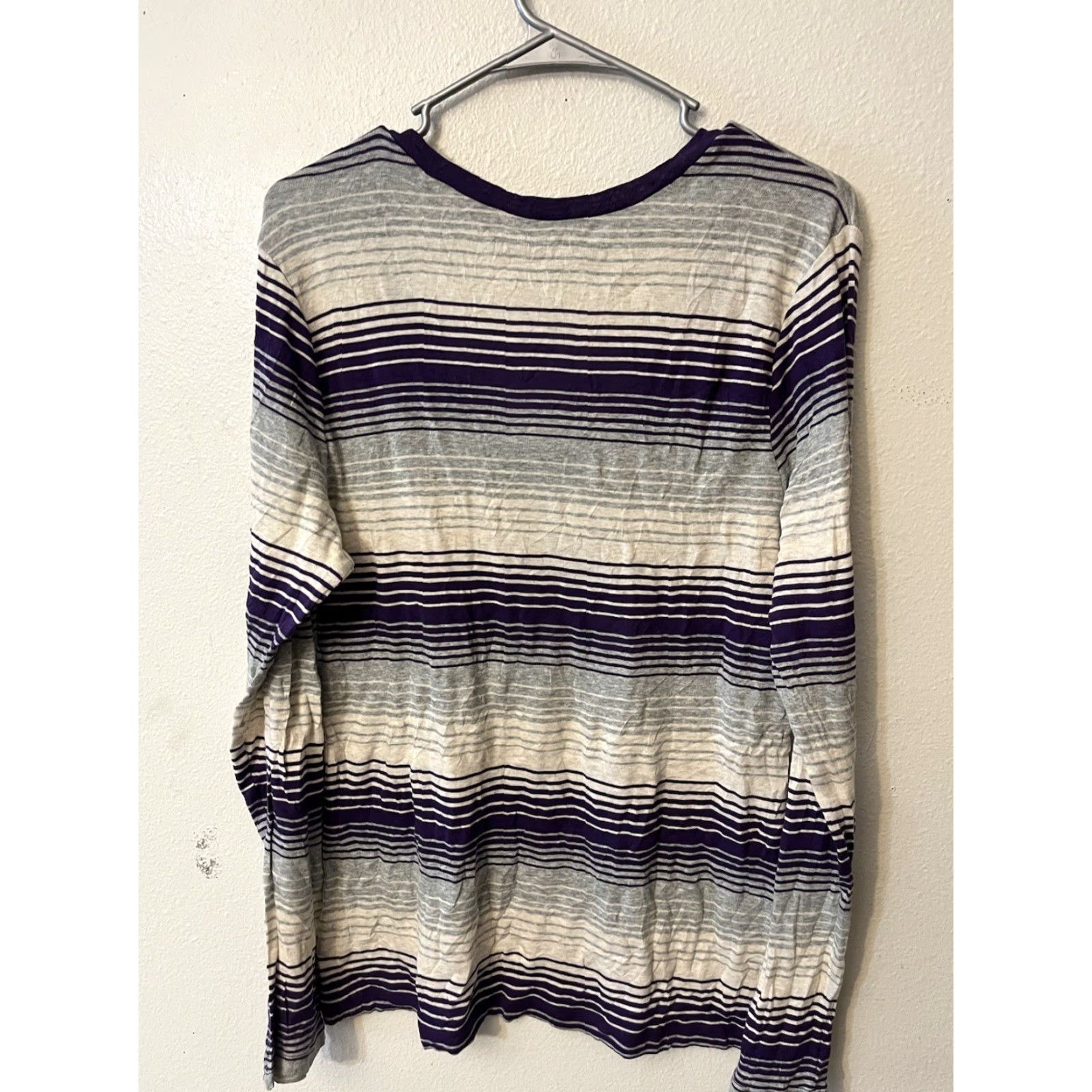 Old Navy Old Navy T Shirt Women XL Cotton Purple Gray Scoop Neck Pullover Long Sleeve Striped Basic Casual Workwear Dress up Size XL / US 12-14 / IT 48-50 - 2 Thumbnail