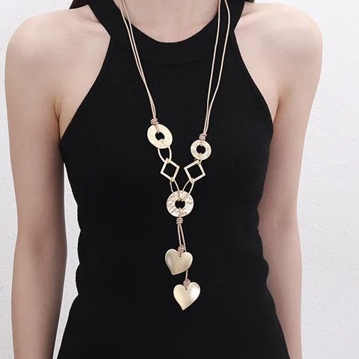 Other Long gold tone geometric/hearts lariat cord necklace Size ONE SIZE - 7 Thumbnail