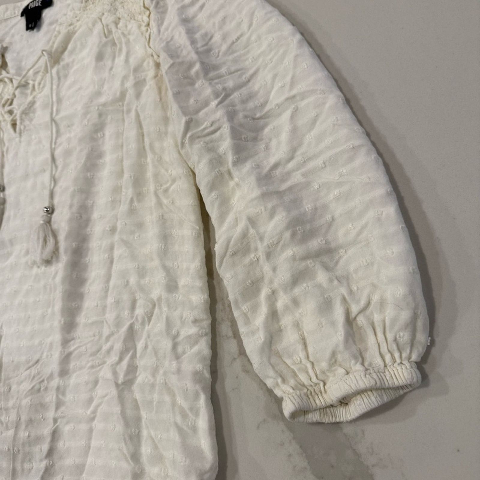 Paige PAIGE Textured Swiss Dot Peasant Blouse Women’s Small Ivory Size S / US 4 / IT 40 - 3 Thumbnail