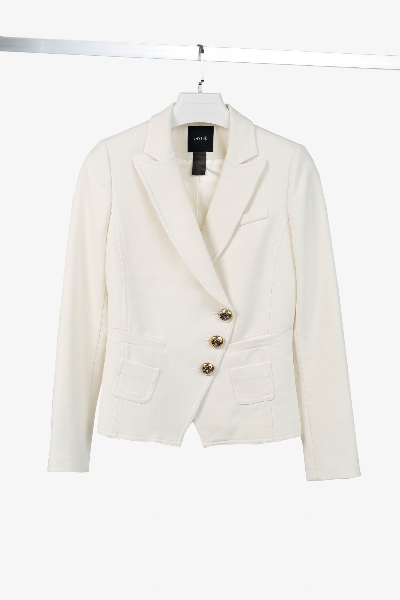 Smythe White Ponte 3-Button Wrap Blazer