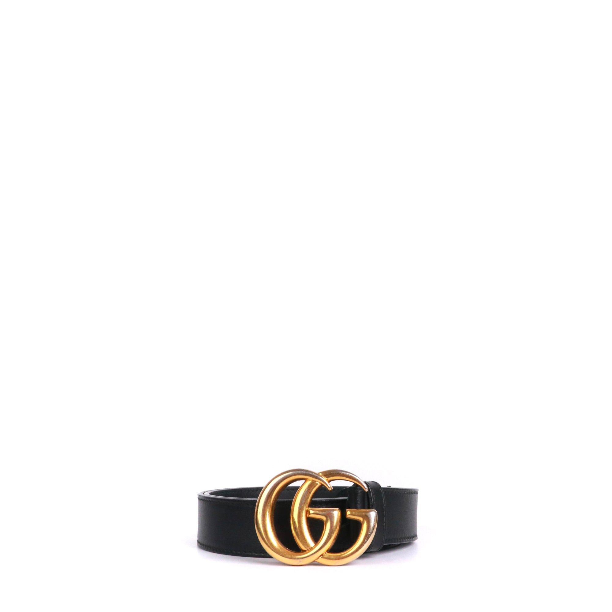 Gucci GUCCI - Gucci GG Buckle Marmont belt in black smooth leather (T75) Size ONE SIZE - 1 Thumbnail