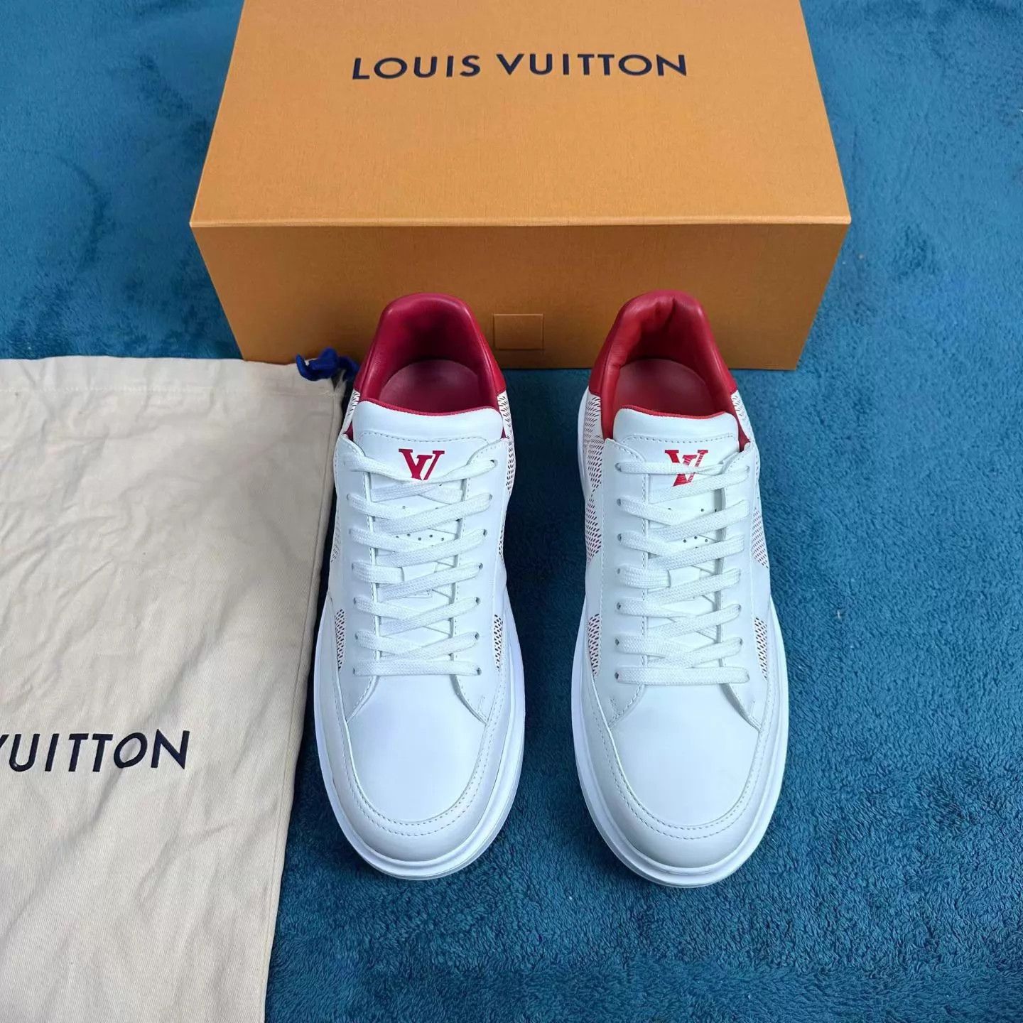 Louis Vuitton lv Beverly Hills Leather Low Top Shoes White/Red 7.5/41.5 Size US 8.5 / EU 41-42 - 1 Thumbnail